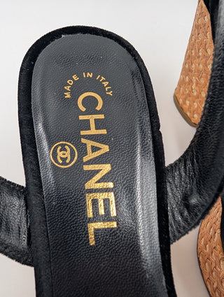 Black Velvet Wedge Platform Sandals