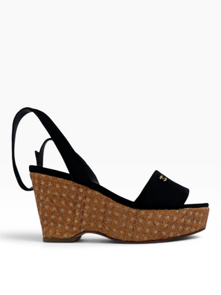 Black Velvet Wedge Platform Sandals