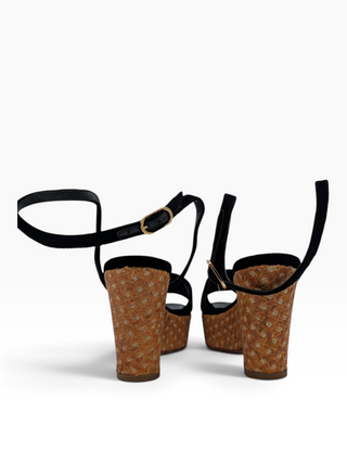 Black Velvet Wedge Platform Sandals