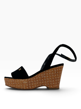 Black Velvet Wedge Platform Sandals