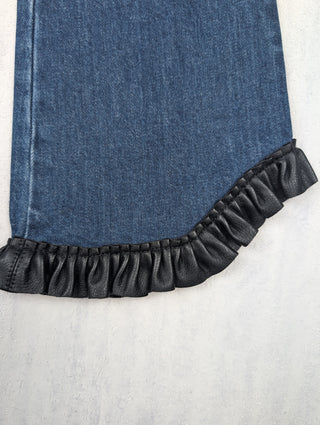 Slim Fit Blue Denim Jeans With Black Cuff Hem