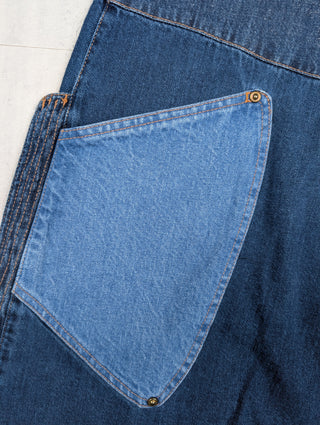 Baggy Flared Two Tone Denim Jeans With Black Waist