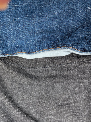 Baggy Flared Two Tone Denim Jeans With Black Waist