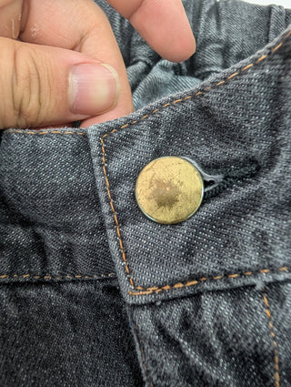 Baggy Flared Two Tone Denim Jeans With Black Waist