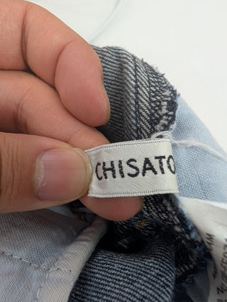 Baggy Flared Two Tone Denim Jeans With Black Waist