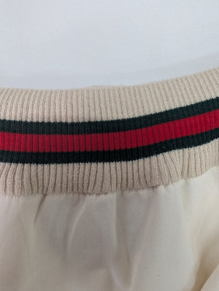 Cream Polyester Canvas Mid-Waist Panama Drawstring Cargo Skirt