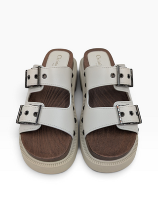 Ivory Leather Diorquake Slide Flats