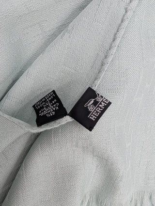 Turquoise Cashmere Scarf With H Monogram Stitching