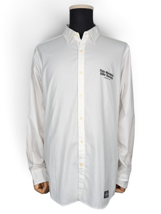 White Cotton Dress Shirt With Text