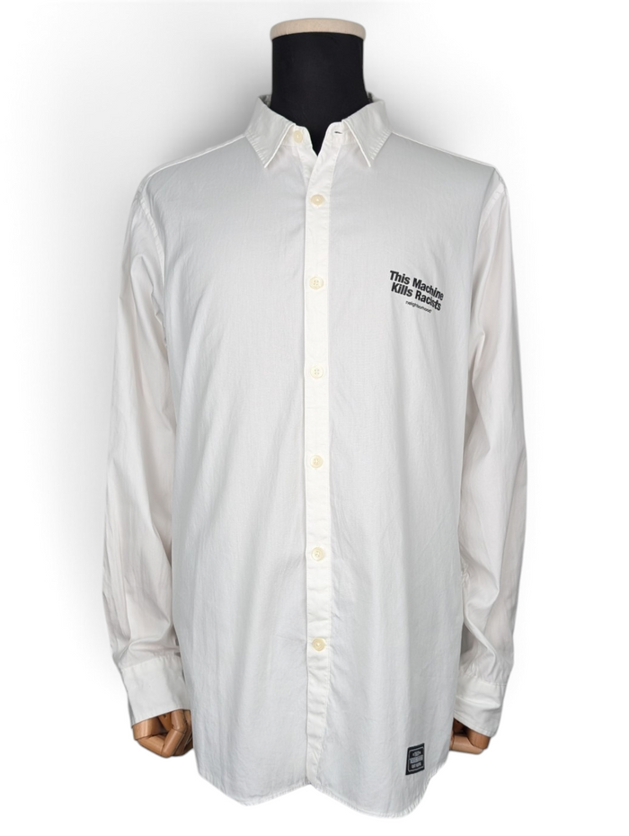 White Cotton Dress Shirt With Text
