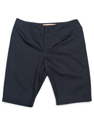 Navy Blue Cotton Straight Leg Shorts With Buttons