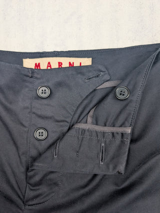 Navy Blue Cotton Straight Leg Shorts With Buttons