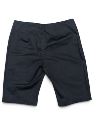 Navy Blue Cotton Straight Leg Shorts With Buttons