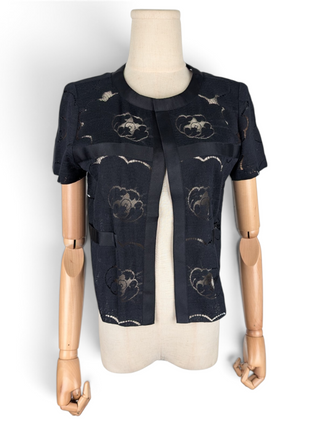 Black Openwork Camellia Cardigan