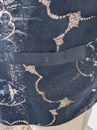 Black Openwork Camellia Cardigan