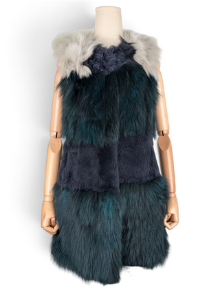 Sleeveless Fur Coat With Multicolour And Grey Cotton Back