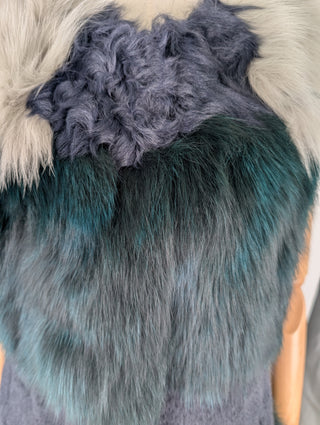 Sleeveless Fur Coat With Multicolour And Grey Cotton Back