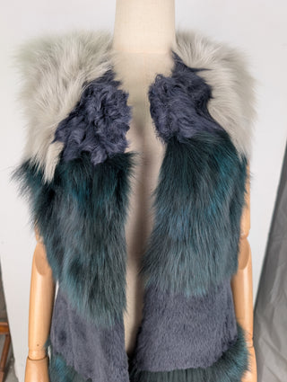 Sleeveless Fur Coat With Multicolour And Grey Cotton Back