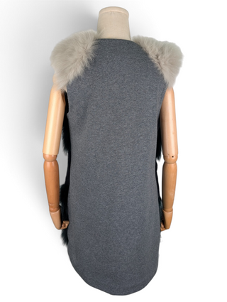 Sleeveless Fur Coat With Multicolour And Grey Cotton Back
