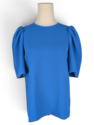 Blue Short Sleeved Top With Puffy Shoulders