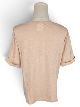 Beige Short Sleeved Top With Flower Patterns