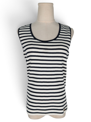 Black And White Striped Cotton Sleeveless Top