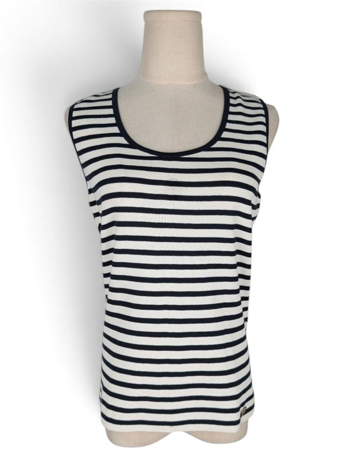 Black And White Striped Cotton Sleeveless Top