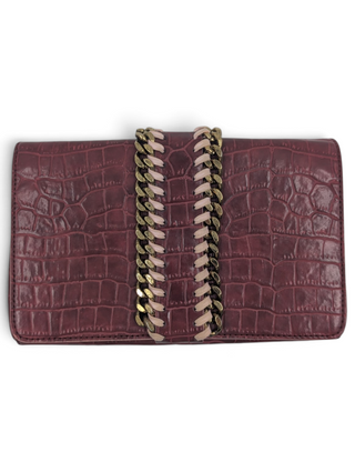 Burgundy Snakeskin Clutch With Shoulder Chain