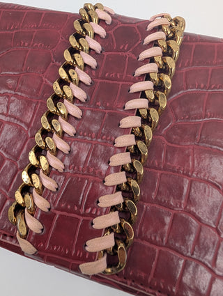 Burgundy Snakeskin Clutch With Shoulder Chain