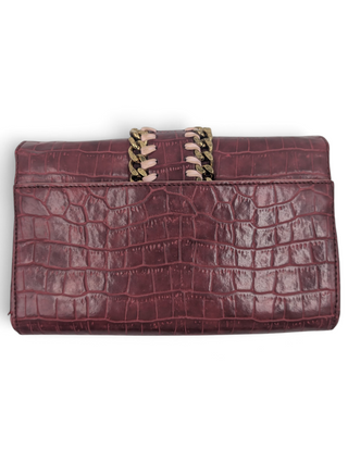 Burgundy Snakeskin Clutch With Shoulder Chain
