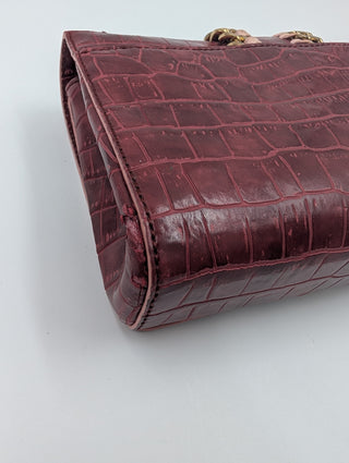 Burgundy Snakeskin Clutch With Shoulder Chain