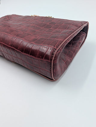 Burgundy Snakeskin Clutch With Shoulder Chain