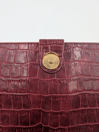 Burgundy Snakeskin Clutch With Shoulder Chain