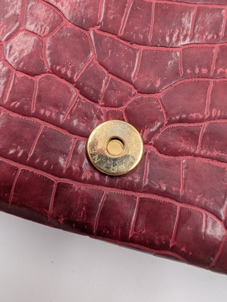 Burgundy Snakeskin Clutch With Shoulder Chain