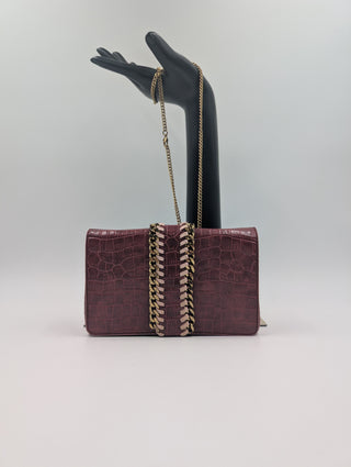 Burgundy Snakeskin Clutch With Shoulder Chain