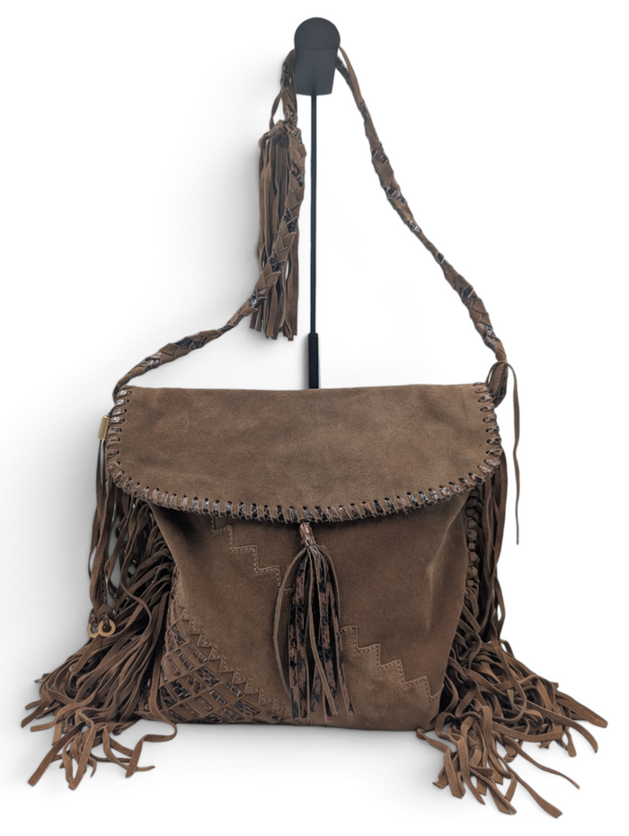 Brown Suede Tatum Fringe Hobo Bag