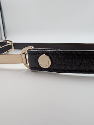 Brown Skinny Leather Belt With Gold Tone Hardware