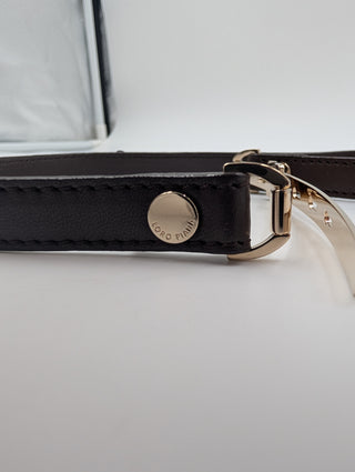 Brown Skinny Leather Belt With Gold Tone Hardware