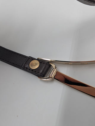 Brown Skinny Leather Belt With Gold Tone Hardware