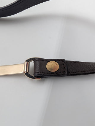 Brown Skinny Leather Belt With Gold Tone Hardware