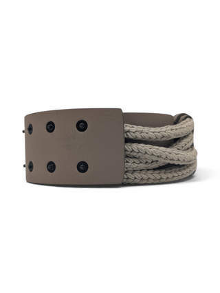 Beige Snap-On Leather Belt With String Detail