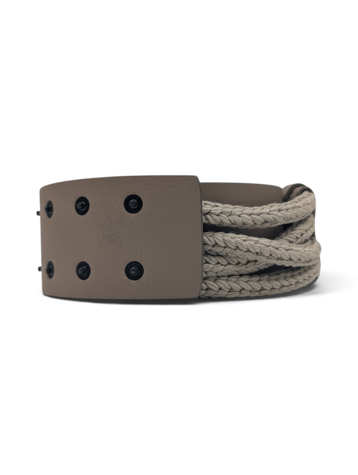 Beige Snap-On Leather Belt With String Detail