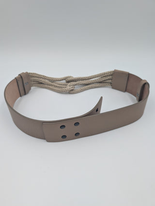 Beige Snap-On Leather Belt With String Detail