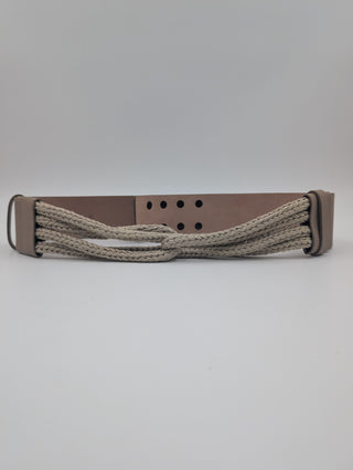 Beige Snap-On Leather Belt With String Detail