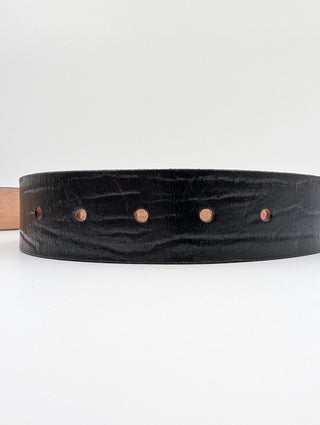Black Leather Belt With Rhinestone Buckle
