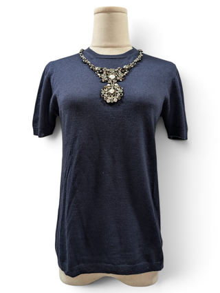 Navy Top With Embellished Neckline