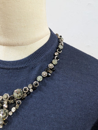 Navy Top With Embellished Neckline