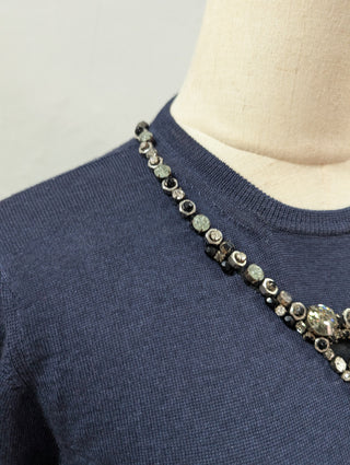 Navy Top With Embellished Neckline