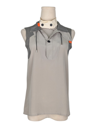 Grey Sleeveless Top With Drawstring Collar Design