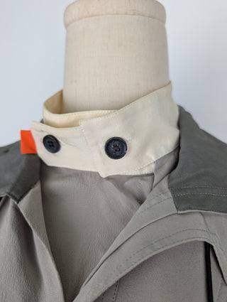 Grey Sleeveless Top With Drawstring Collar Design